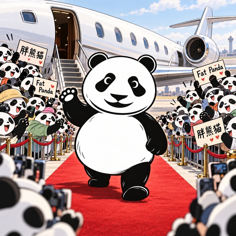 Fat Panda arriving by private jet to cheering fans